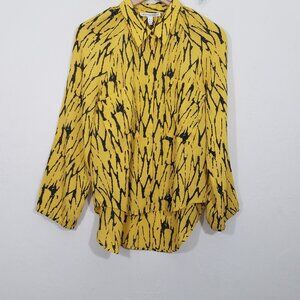 Twenty8Twelve 100% Silk Top Blouse Button Up Long Sleeve Yellow/Black Size 6